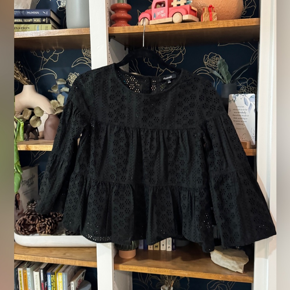 Madewell Black Eyelet Peplum Top